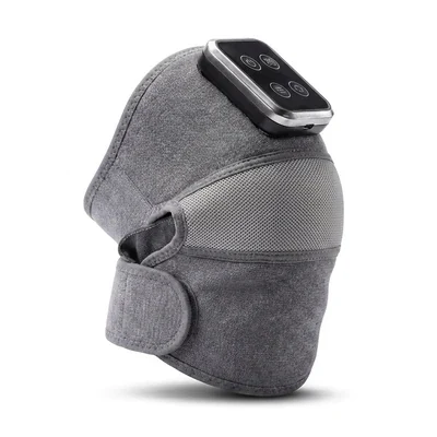 Stepeva knee massager in gray neoprene with a central mesh panel and a wide hook-and-loop strap